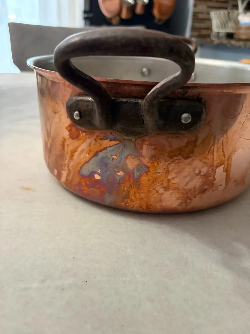 French Copper-Colored Two-Handle Stockpot 10” - Classic Copper Finish need tin